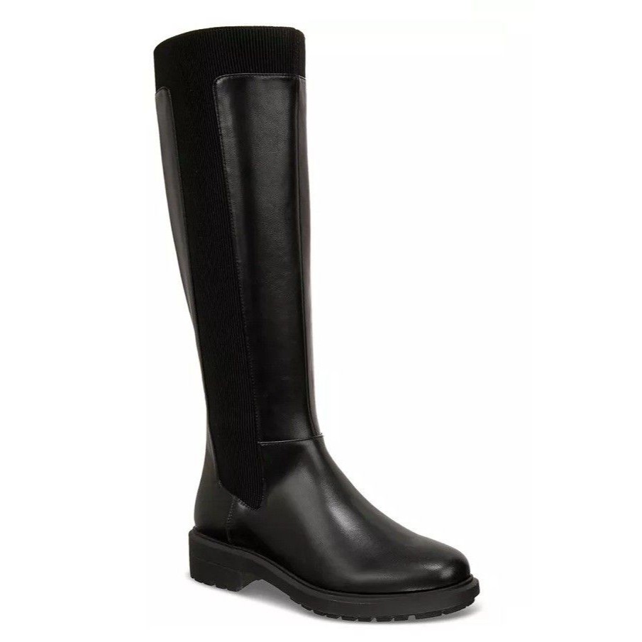 Alfani Womens 8.5 M Black Tamira Faux Leather Knee High Zip Up Boots Nib Ky2